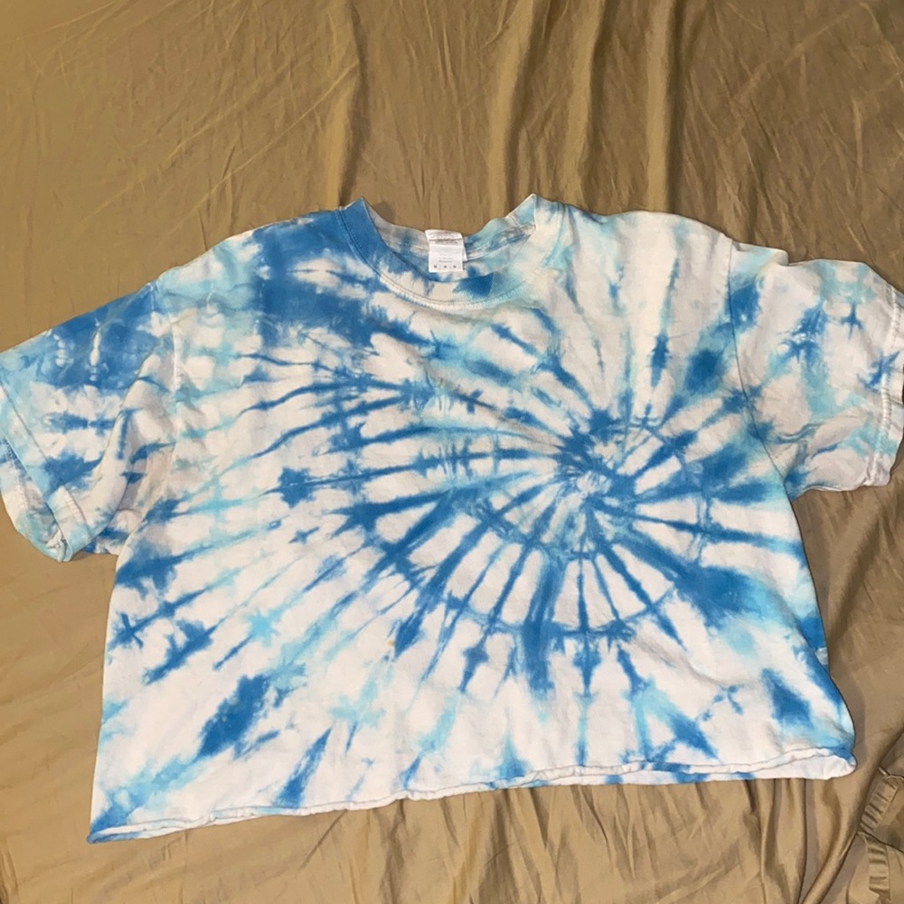 Cotton Cropped Blue and White Tie Dye Size M